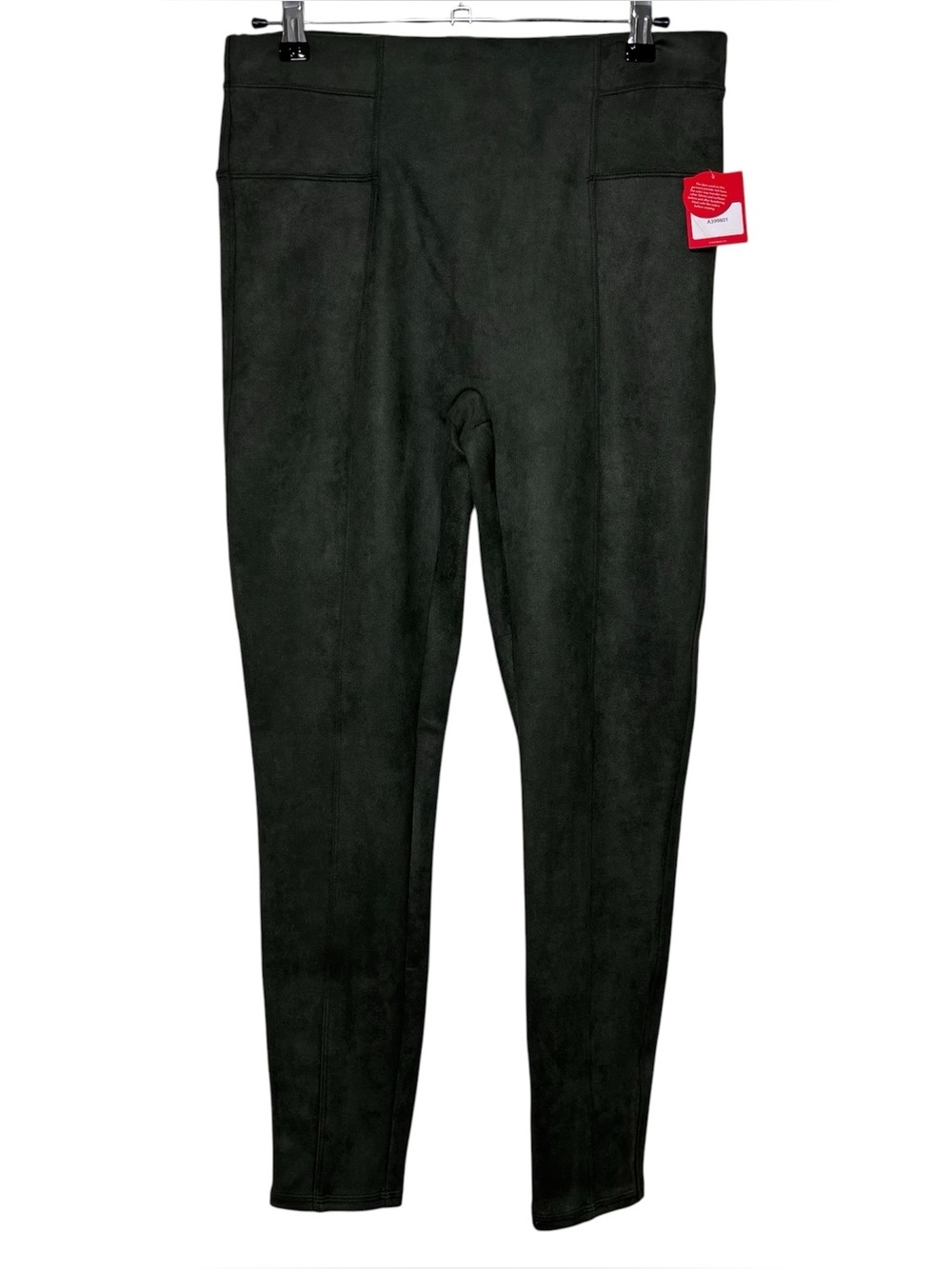 SPANX Faux Suede Leggings Pants Women's Size Large Olive Green Pull On Vegan NEW